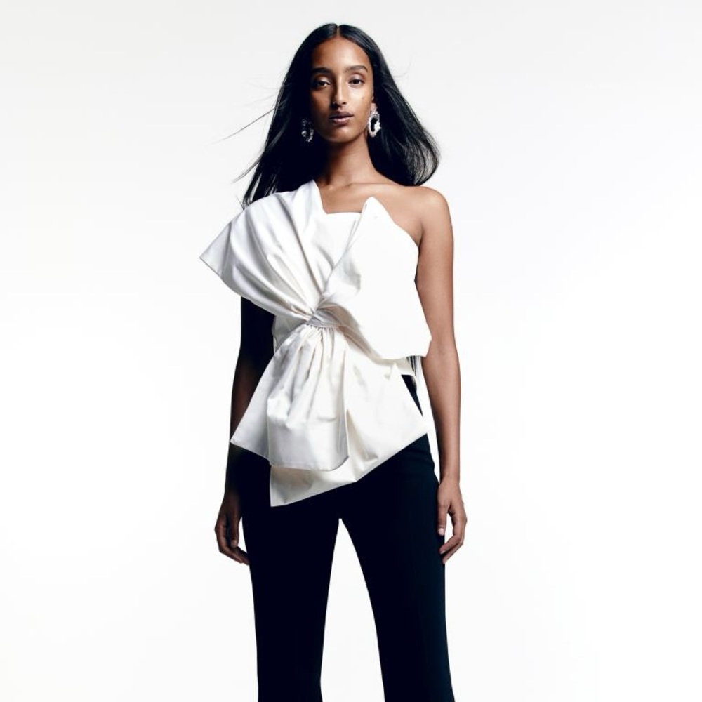 H&M white bow front dress sleeveless asymmetrical top